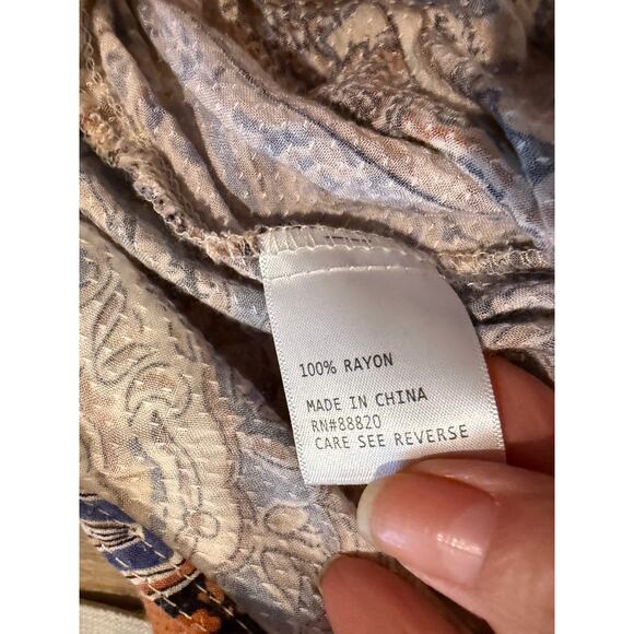 Rachel Zoe Cropped Collared Long Sleeve Top Rust Boho Print M - Picture 7 of 8